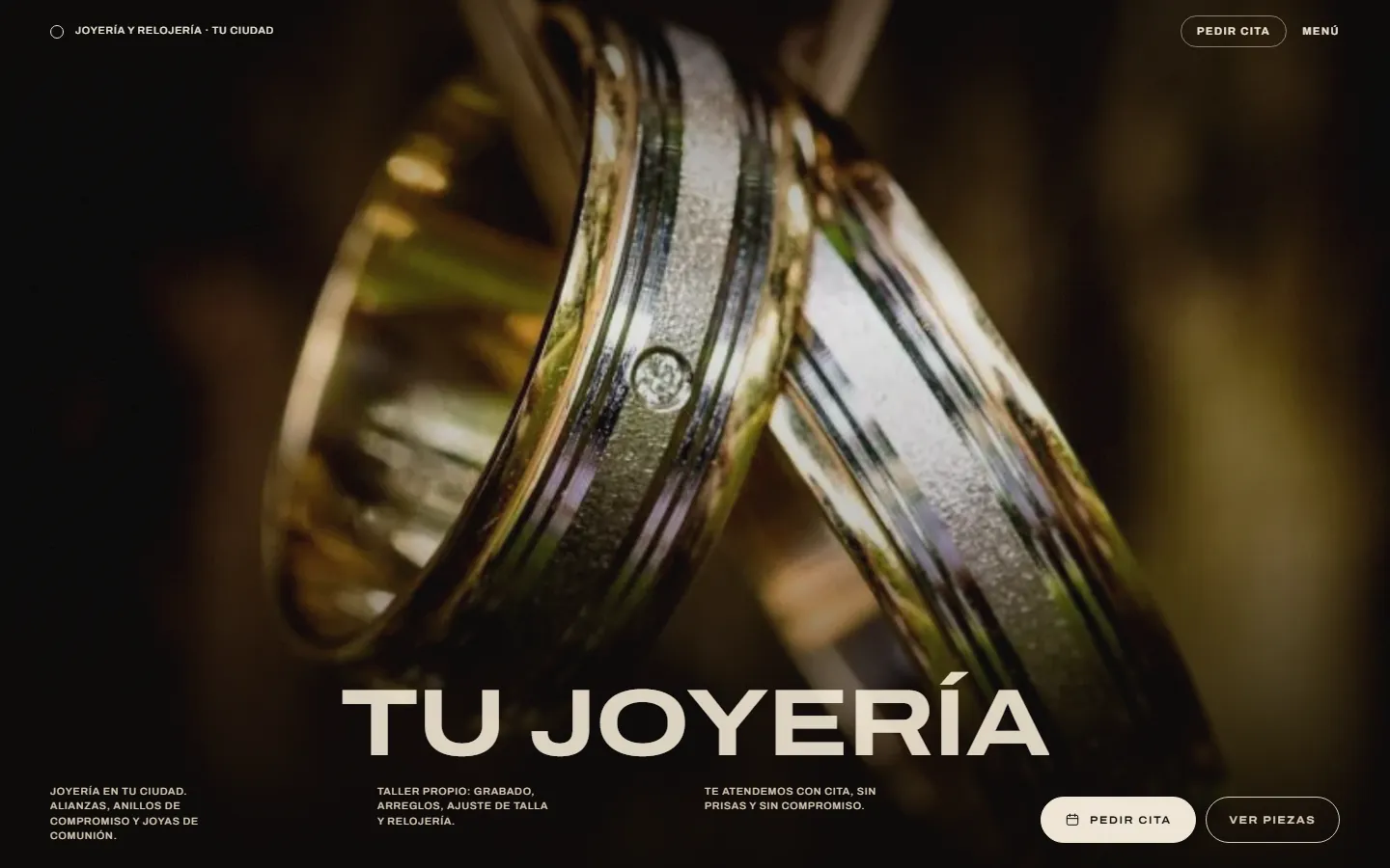 Portada de la web de muestra de joyería en ordenador
