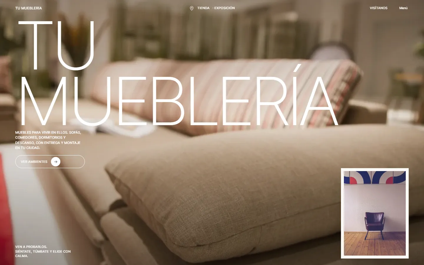 Portada de la web de muestra de muebles en ordenador